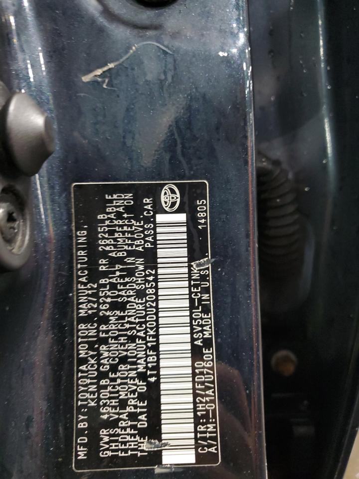 2013 Toyota Camry L VIN: 4T1BF1FK0DU208542 Lot: 86170255