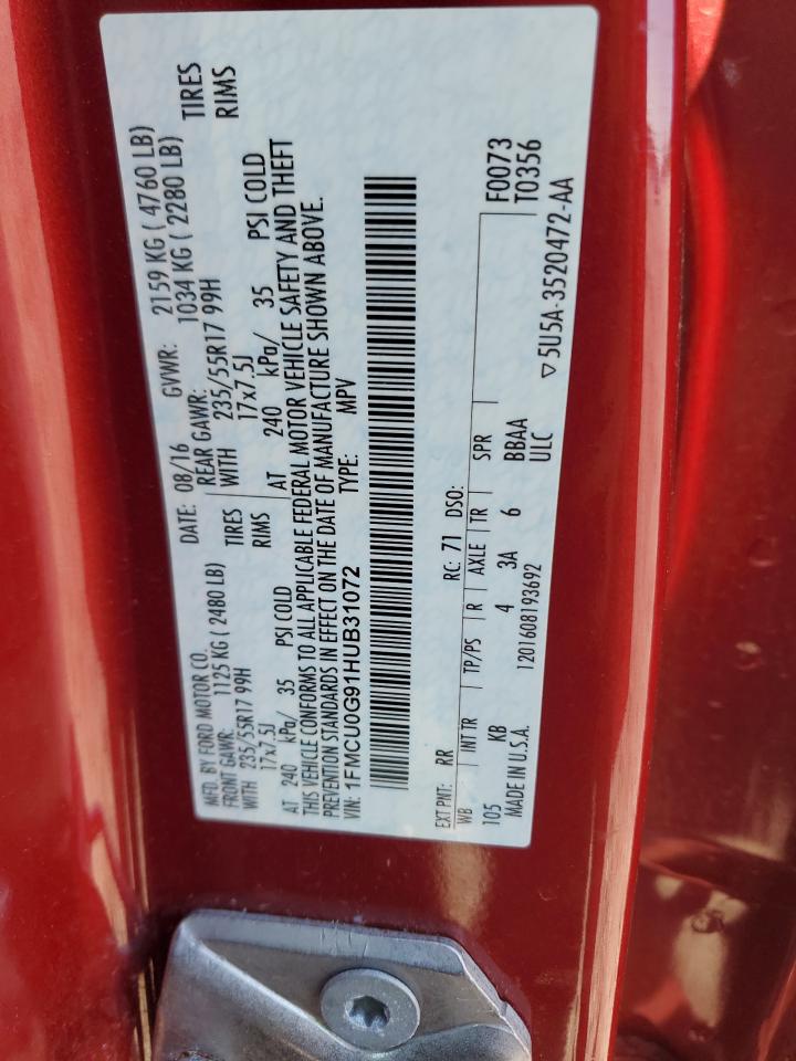 2017 Ford Escape Se VIN: 1FMCU0G91HUB31072 Lot: 86667015