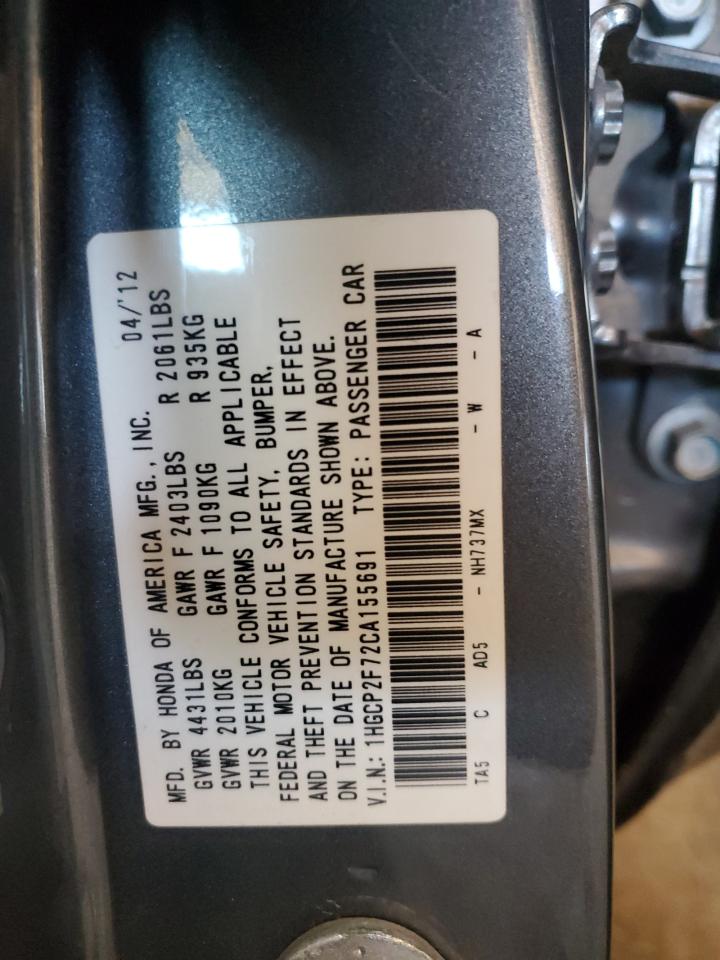 2012 Honda Accord Ex VIN: 1HGCP2F72CA155691 Lot: 82197555
