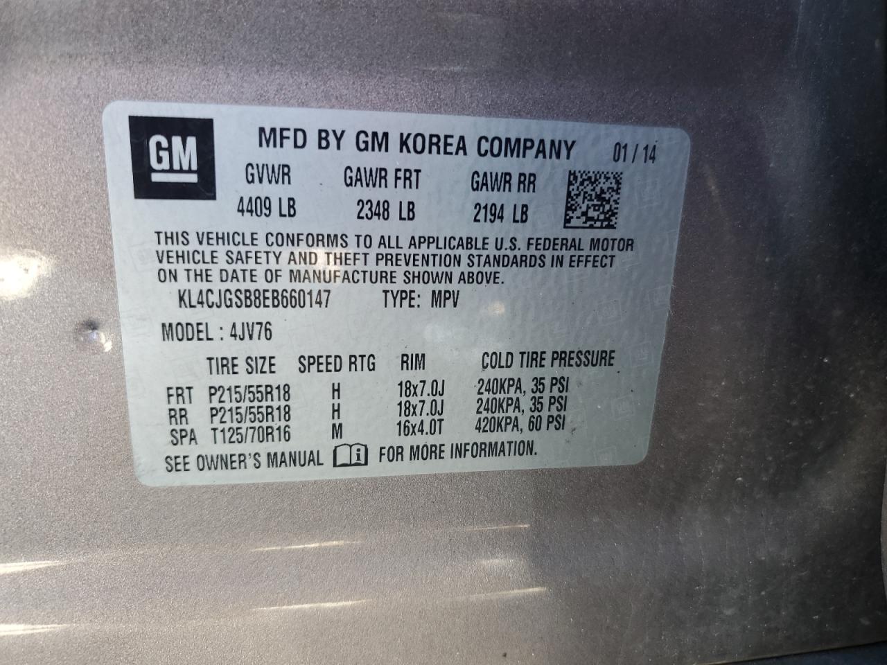 2014 Buick Encore VIN: KL4CJGSB8EB660147 Lot: 86804585