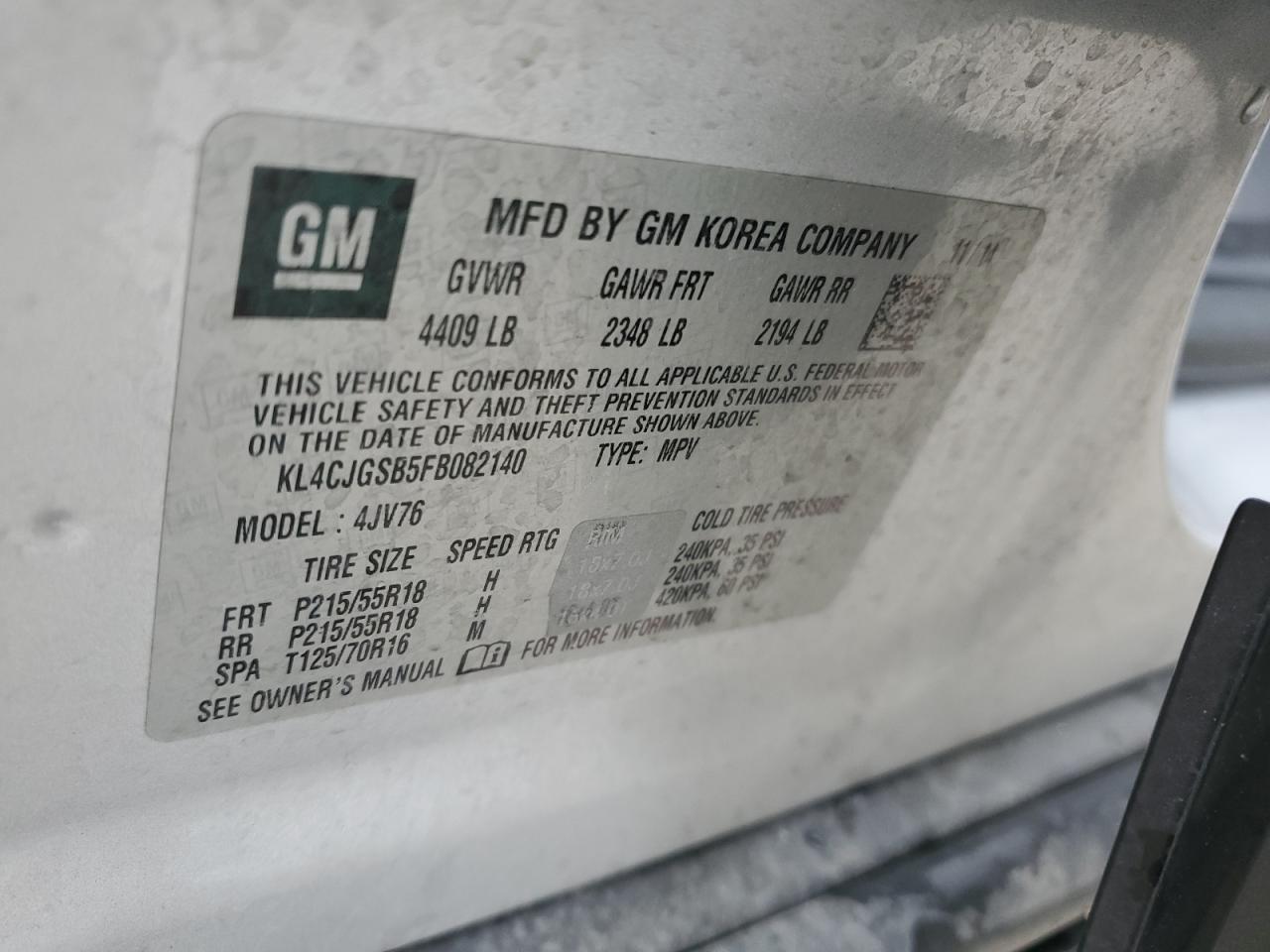 2015 Buick Encore VIN: KL4CJGSB5FB082140 Lot: 90310765