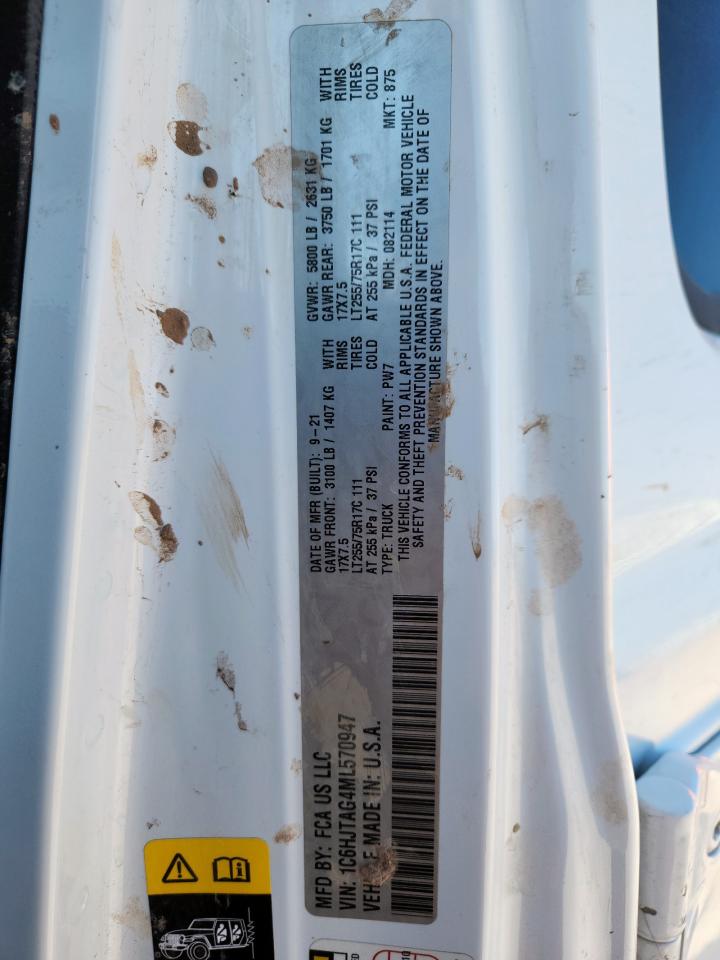 2021 Jeep Gladiator Sport VIN: 1C6HJTAG4ML570947 Lot: 84935075