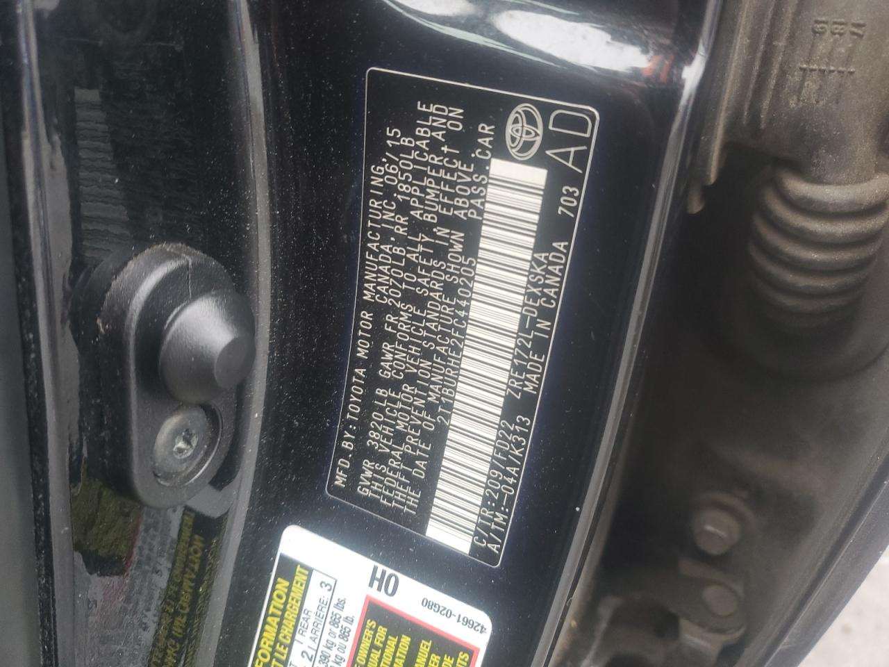 2015 Toyota Corolla L VIN: 2T1BURHE2FC440205 Lot: 85506635