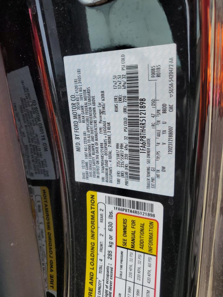 2024 Ford Mustang VIN: 1FA6P8TH4R5121898 Lot: 81960715