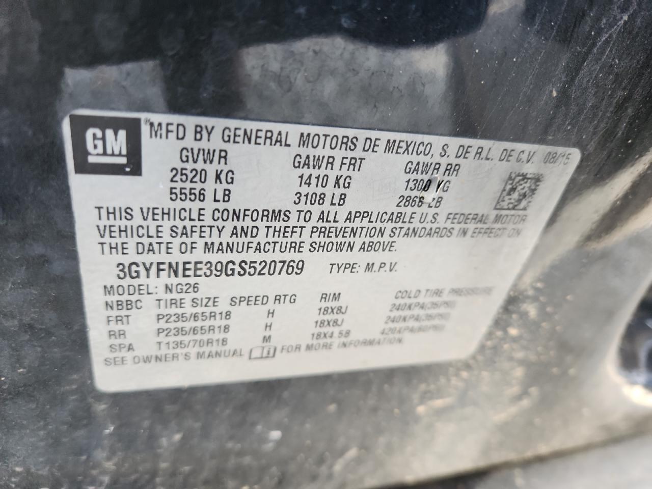 2016 Cadillac Srx Luxury Collection VIN: 3GYFNEE39GS520769 Lot: 84811285