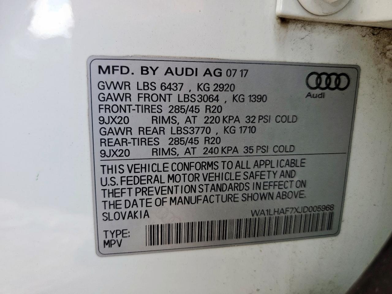 2018 Audi Q7 Premium Plus VIN: WA1LHAF7XJD005968 Lot: 85322425