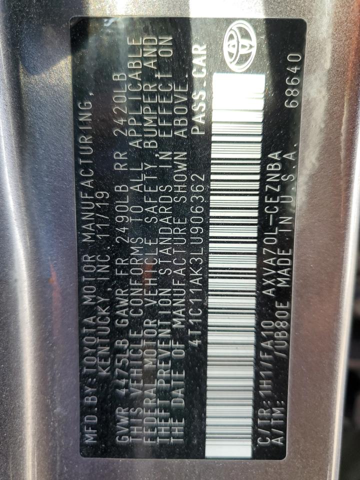 2020 Toyota Camry Le VIN: 4T1C11AK3LU906362 Lot: 85579725