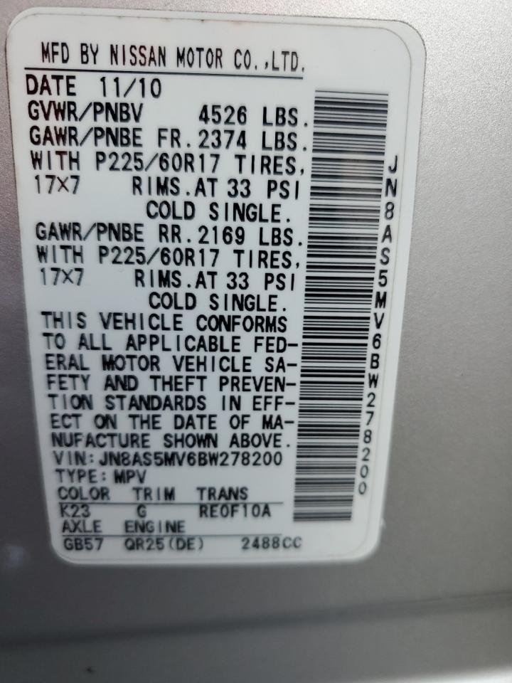 2011 Nissan Rogue S VIN: JN8AS5MV6BW278200 Lot: 84744095