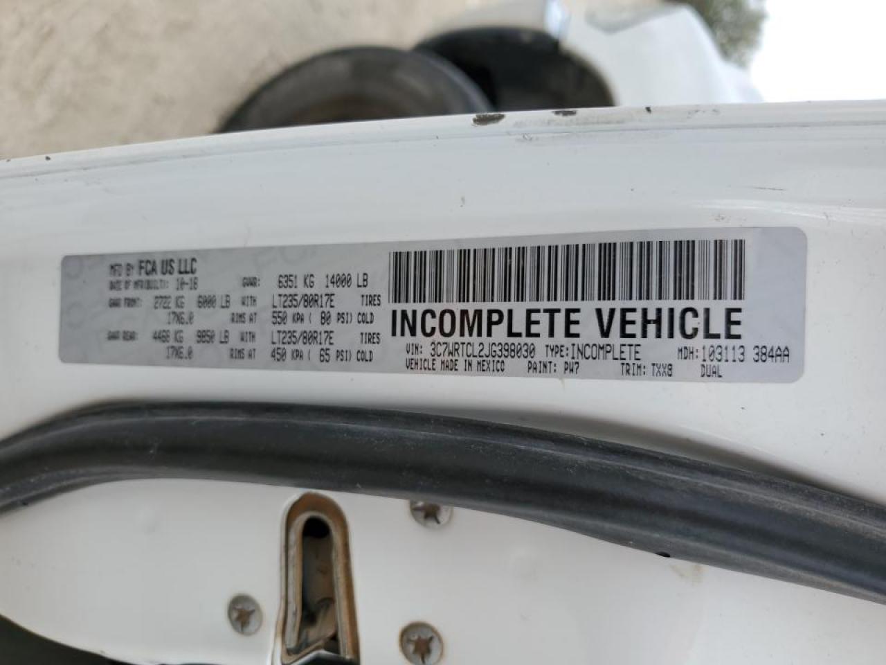 2018 Ram 3500 Flatbed Truck VIN: 3C7WRTCL2JG398030 Lot: 89644895