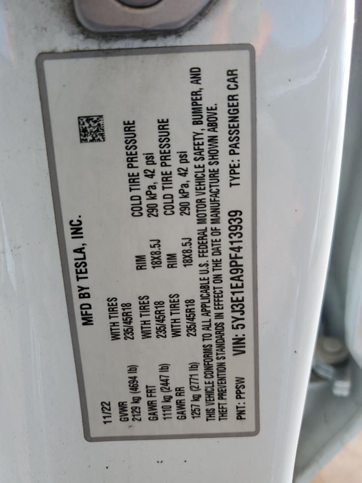 2023 Tesla Model 3 VIN: 5YJ3E1EA9PF413939 Lot: 87446785