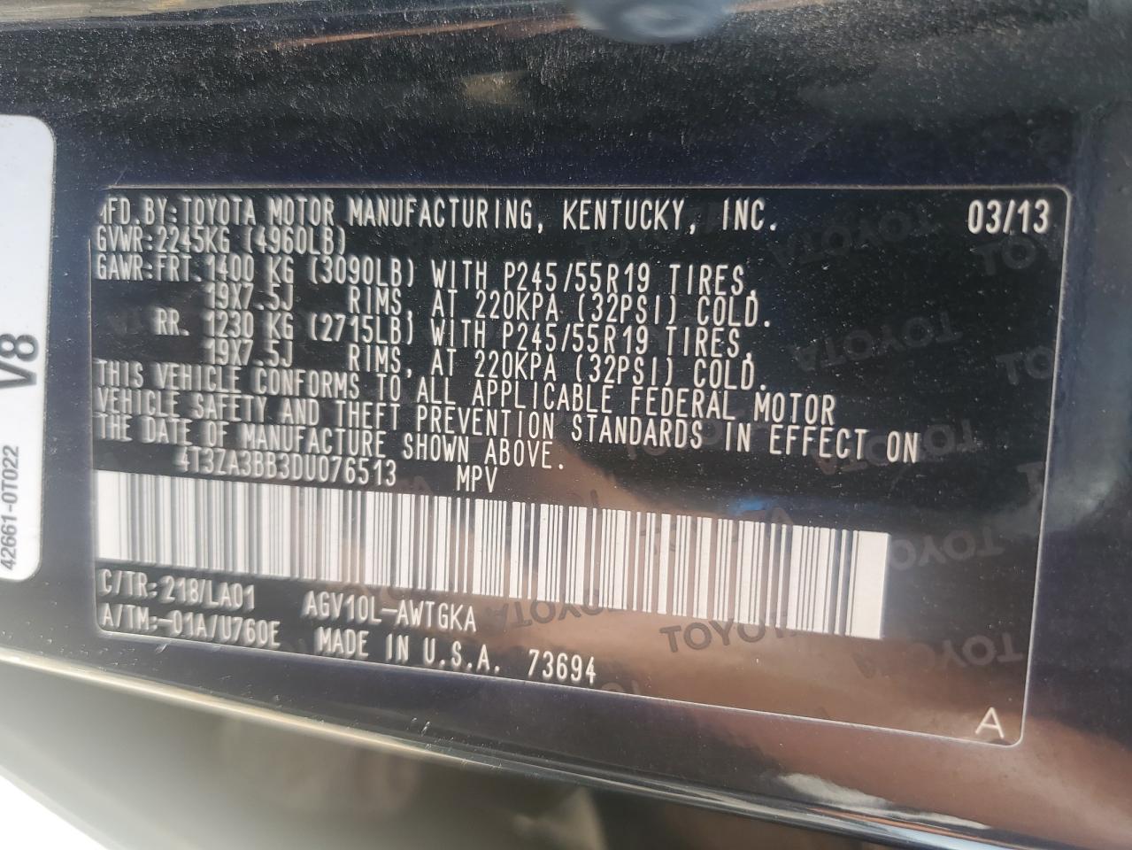 2013 Toyota Venza Le VIN: 4T3ZA3BB3DU076513 Lot: 84743765