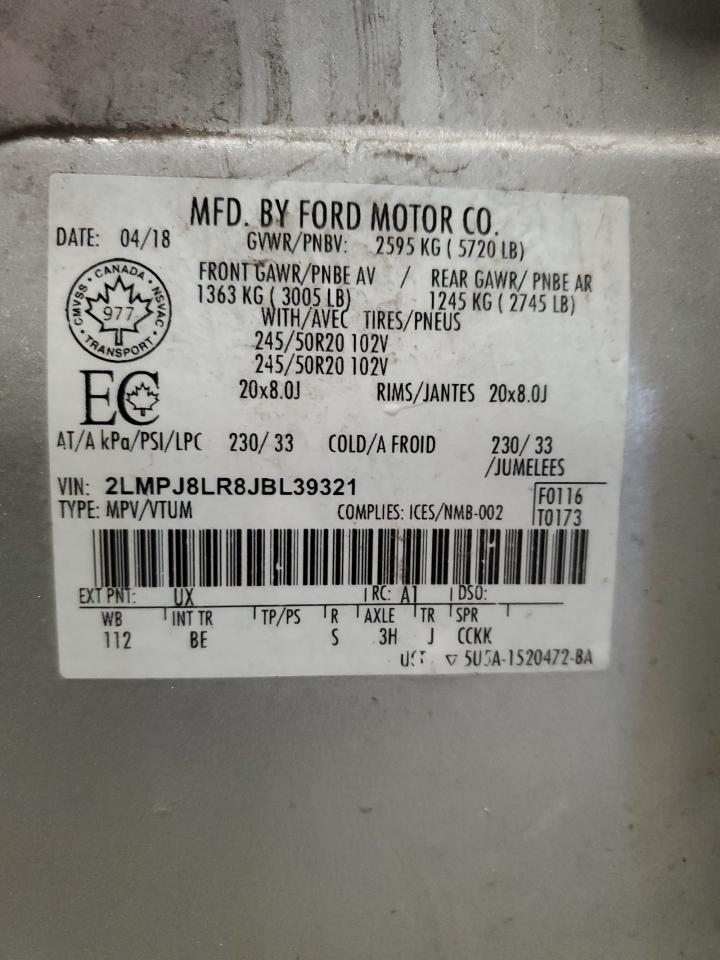 2018 Lincoln Mkx Reserve VIN: 2LMPJ8LR8JBL39321 Lot: 85001905