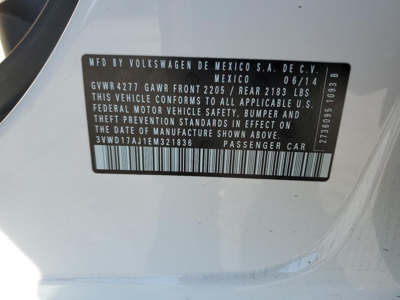 2014 Volkswagen Jetta Se VIN: 3VWD17AJ1EM321836 Lot: 86132855