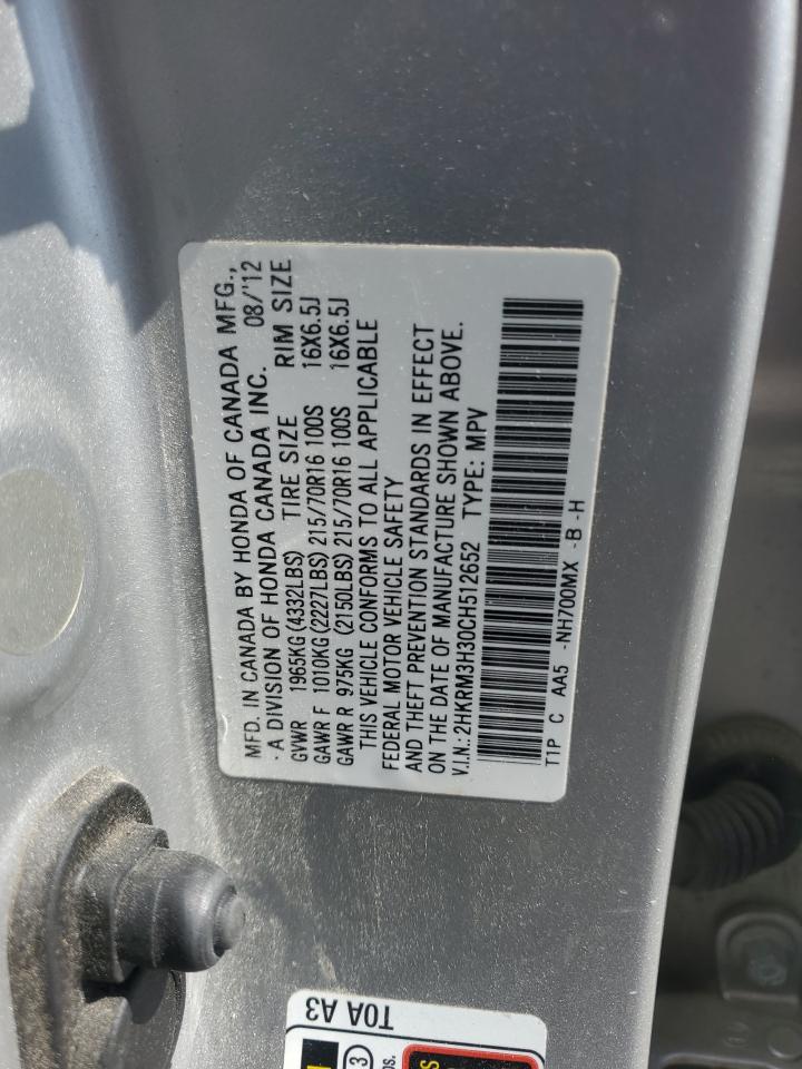 2012 Honda Cr-V Lx VIN: 2HKRM3H30CH512652 Lot: 86257645