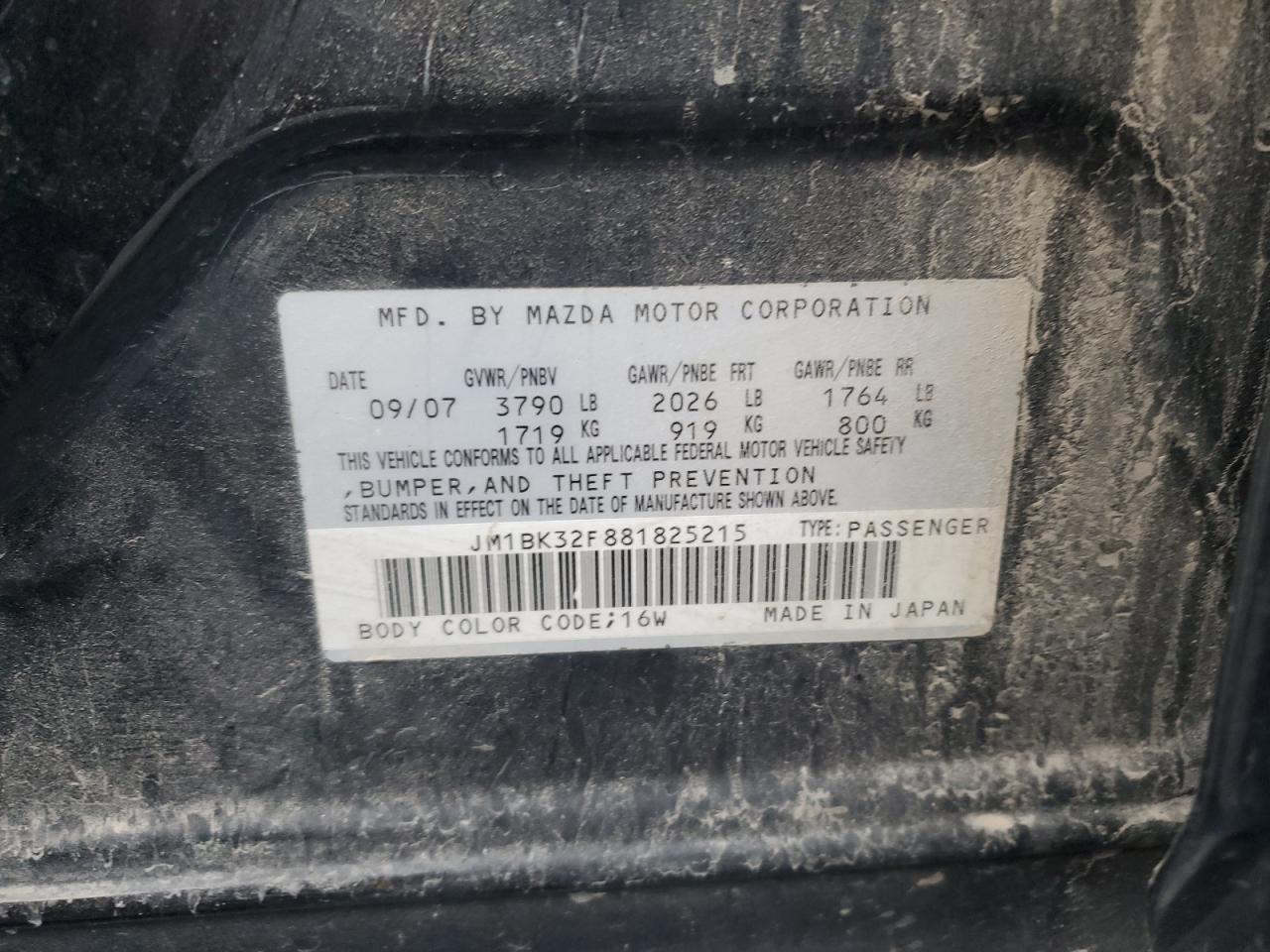 2008 Mazda 3 I VIN: JM1BK32F881825215 Lot: 82776195