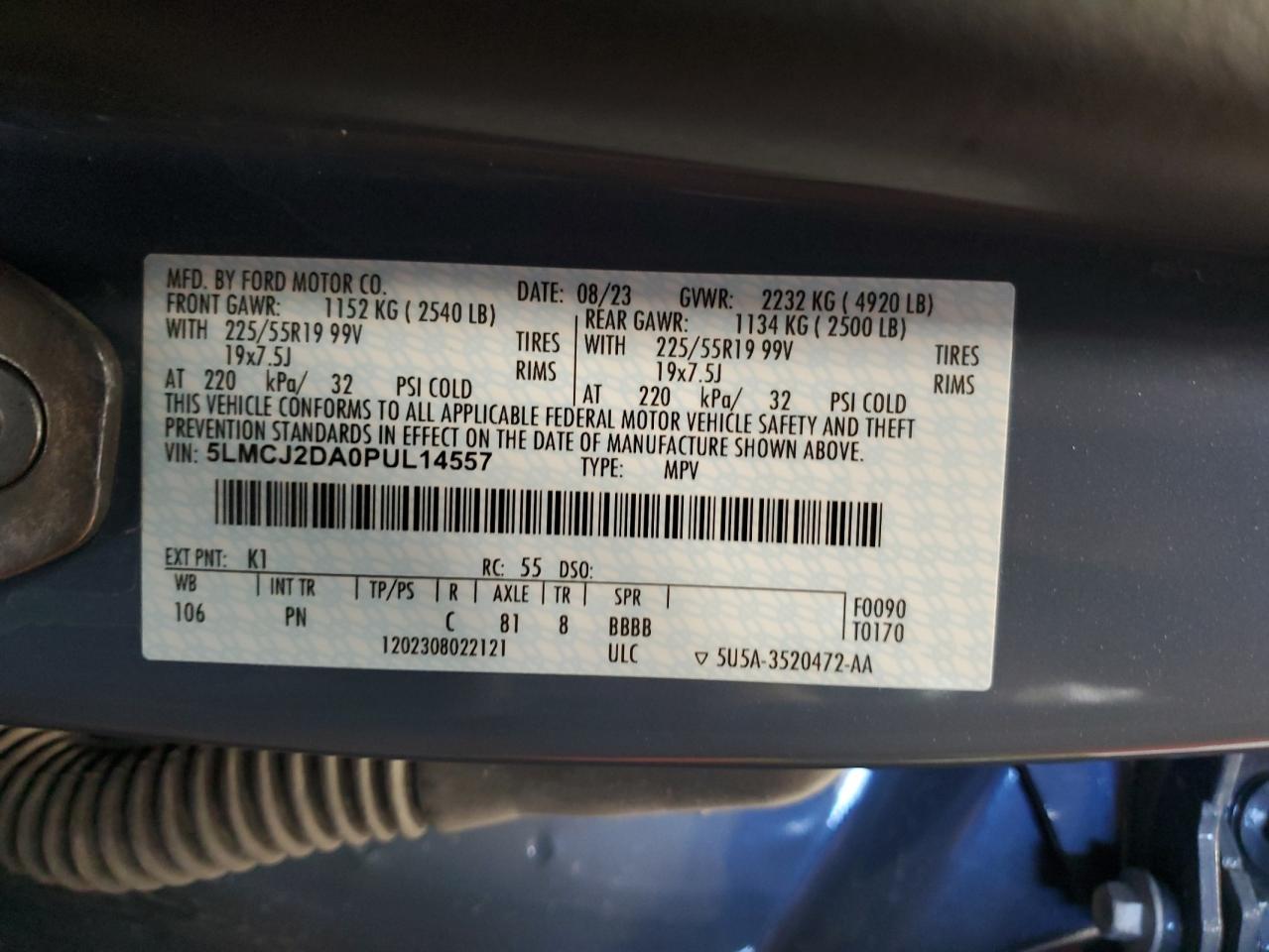 2023 Lincoln Corsair Reserve VIN: 5LMCJ2DA0PUL14557 Lot: 84820425