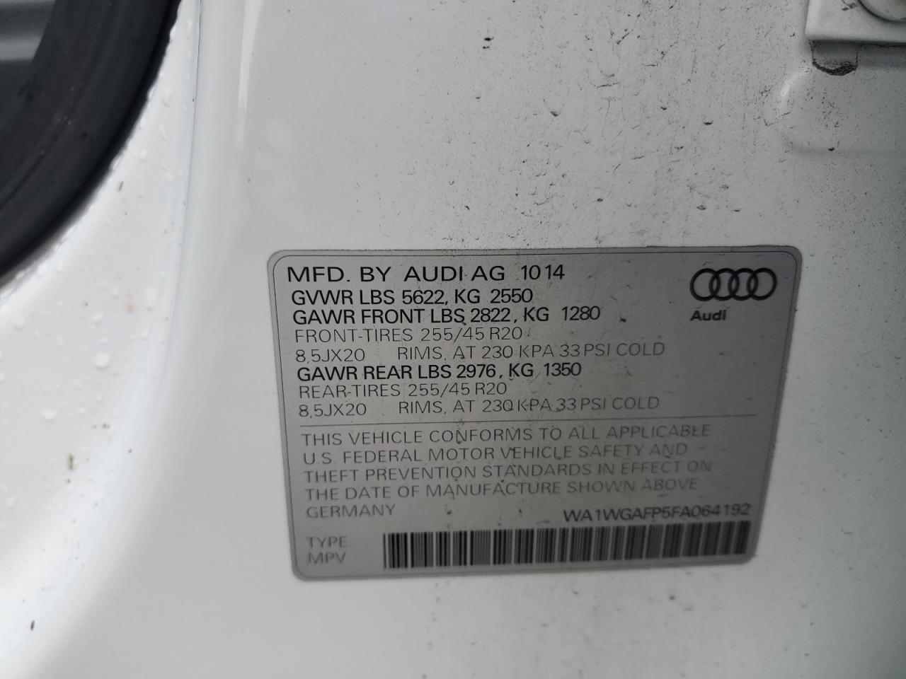 2015 Audi Q5 Prestige VIN: WA1WGAFP5FA064192 Lot: 90215685