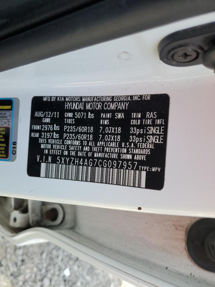 2012 Hyundai Santa Fe Se VIN: 5XYZH4AG7CG097957 Lot: 85482895