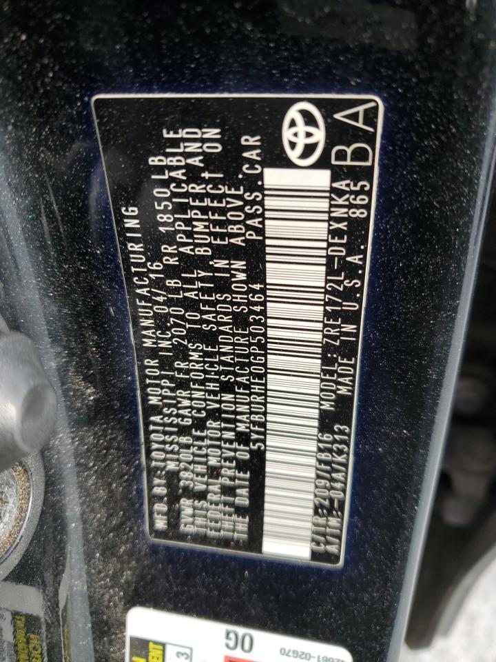 2016 Toyota Corolla L VIN: 5YFBURHE0GP503464 Lot: 82399255