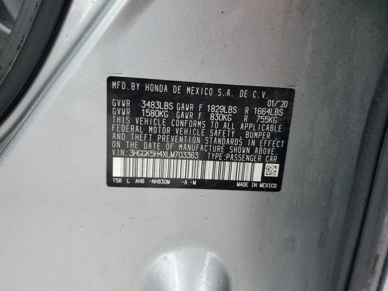 2020 Honda Fit Lx VIN: 3HGGK5H4XLM703363 Lot: 87310705