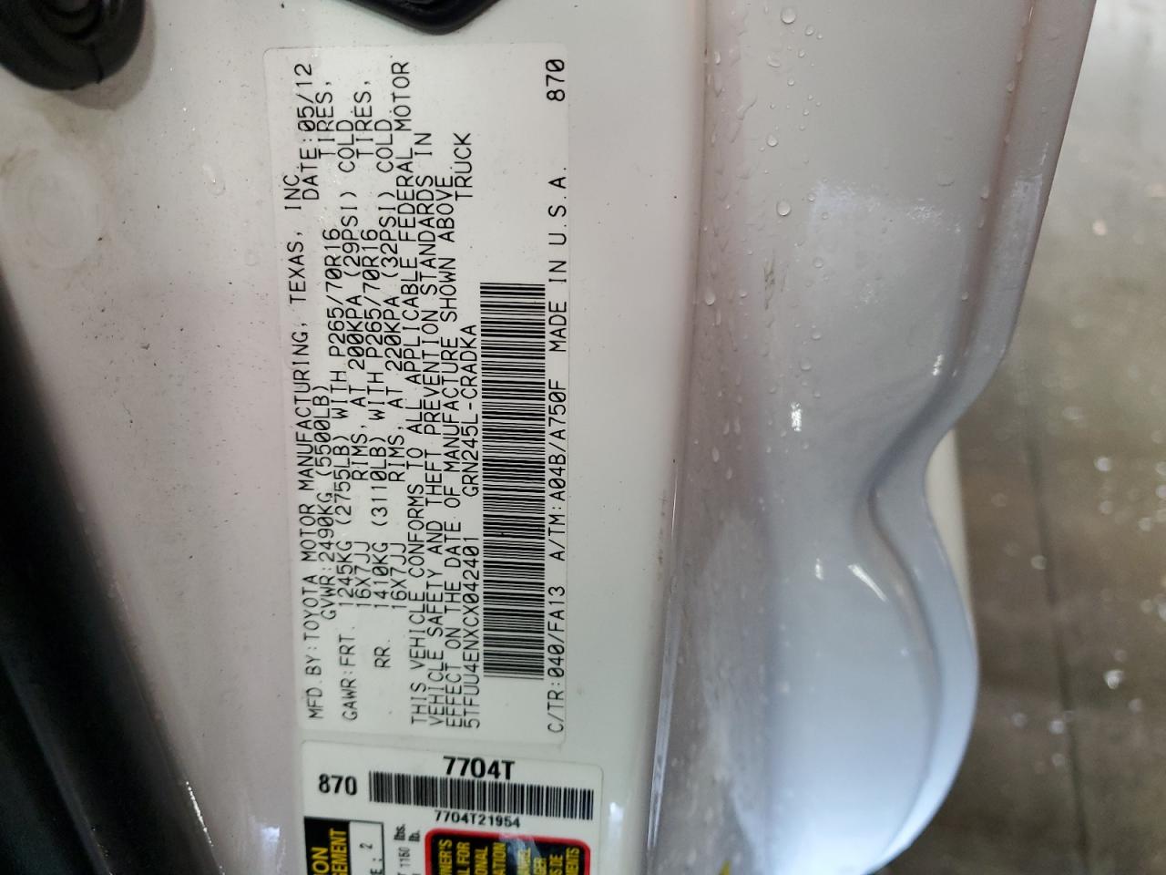 2012 Toyota Tacoma VIN: 5TFUU4ENXCX042401 Lot: 84410885