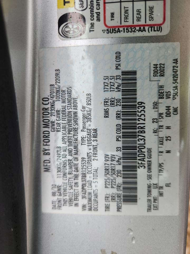 2011 Ford Fusion Hybrid VIN: 3FADP0L37BR125539 Lot: 90586905