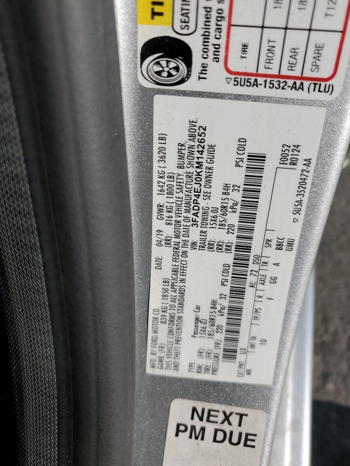 2019 Ford Fiesta Se VIN: 3FADP4EJ0KM142652 Lot: 85947565