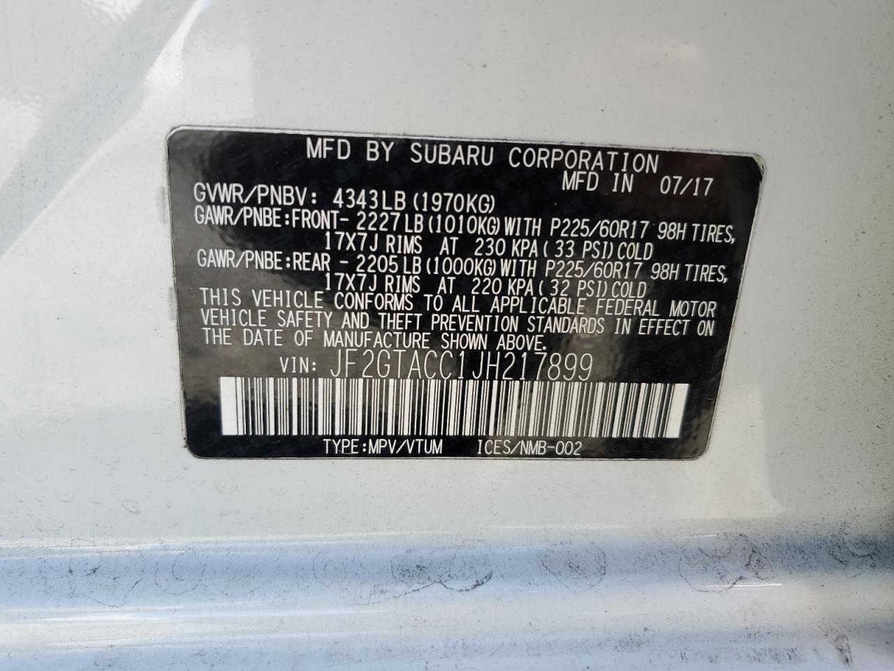 2018 Subaru Crosstrek Premium VIN: JF2GTACC1JH217899 Lot: 82581045