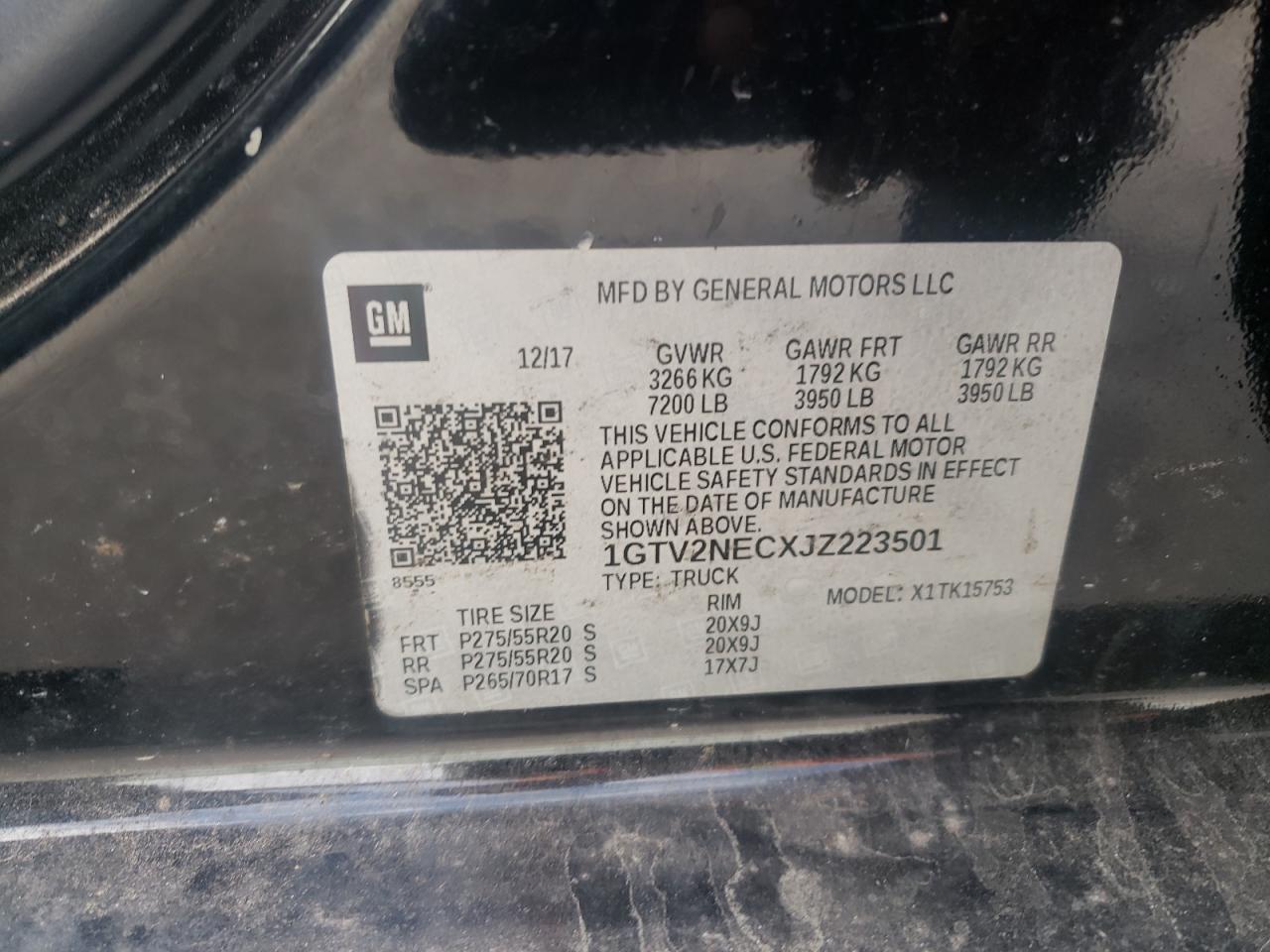 2018 GMC Sierra K1500 Slt VIN: 1GTV2NECXJZ223501 Lot: 82200835