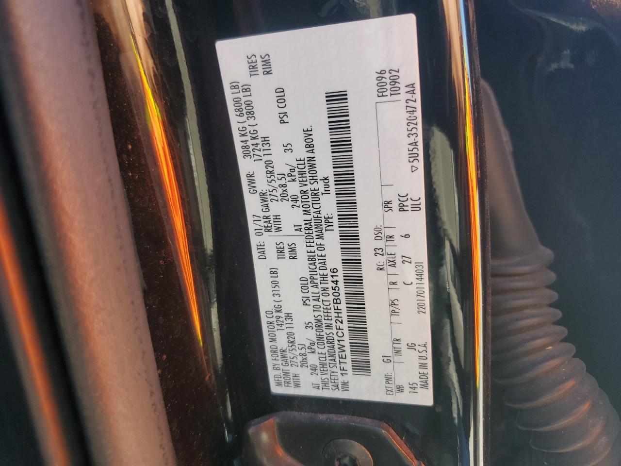 2017 Ford F150 Supercrew VIN: 1FTEW1CF2HFB05416 Lot: 82378415