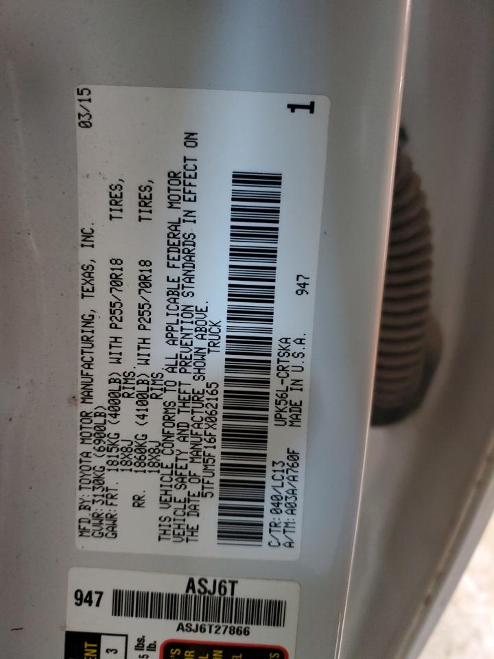 2015 Toyota Tundra Double Cab Sr VIN: 5TFUM5F16FX062165 Lot: 85739215