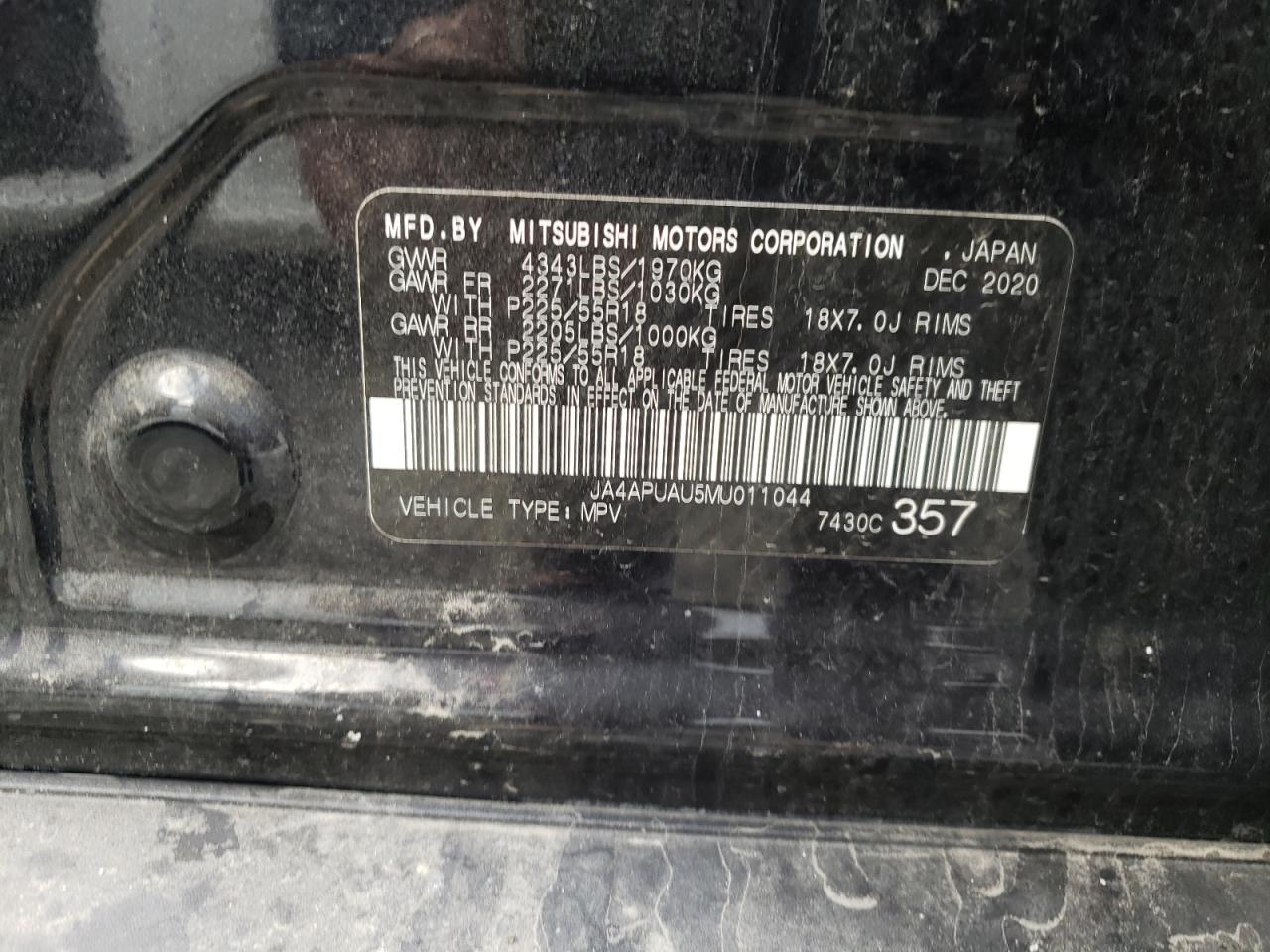 2021 Mitsubishi Outlander Sport Es VIN: JA4APUAU5MU011044 Lot: 85083475