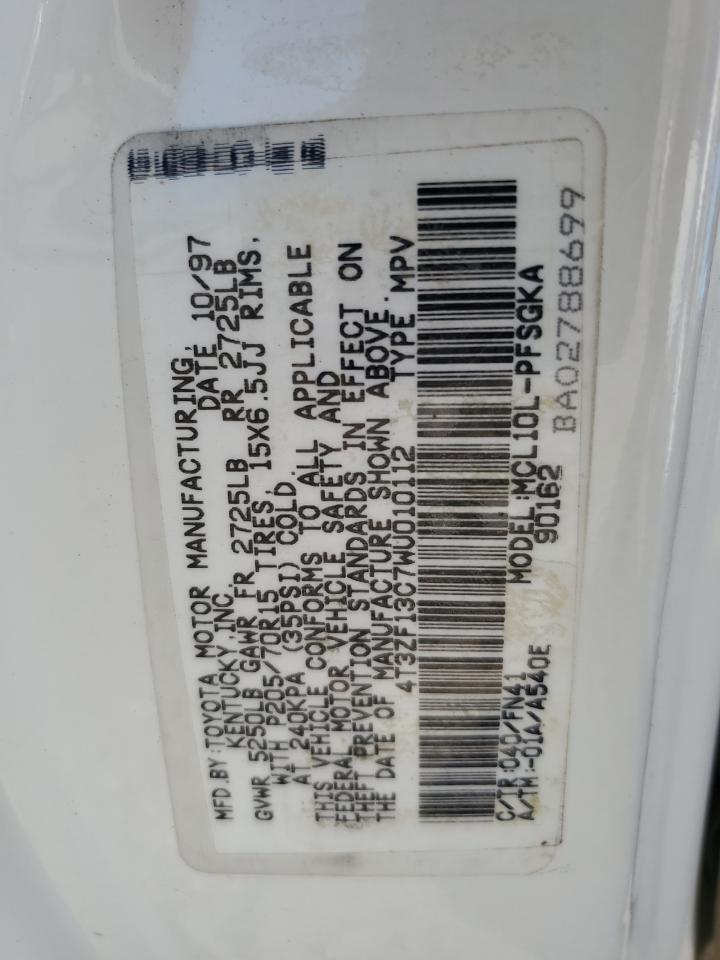 1998 Toyota Sienna Le VIN: 4T3ZF13C7WU010112 Lot: 85591895