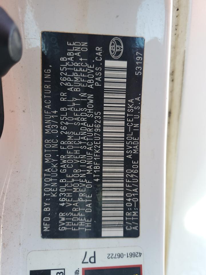 2014 Toyota Camry L VIN: 4T1BF1FK2EU796235 Lot: 84963055