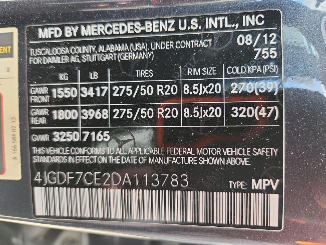 2013 Mercedes-Benz Gl 450 4Matic VIN: 4JGDF7CE2DA113783 Lot: 84370325