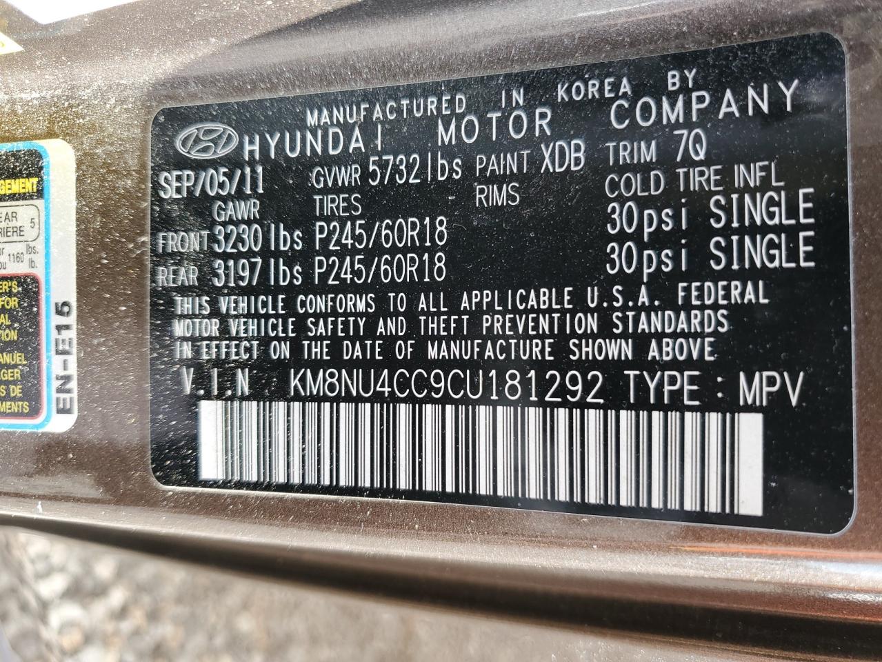 2012 Hyundai Veracruz Gls VIN: KM8NU4CC9CU181292 Lot: 86176735