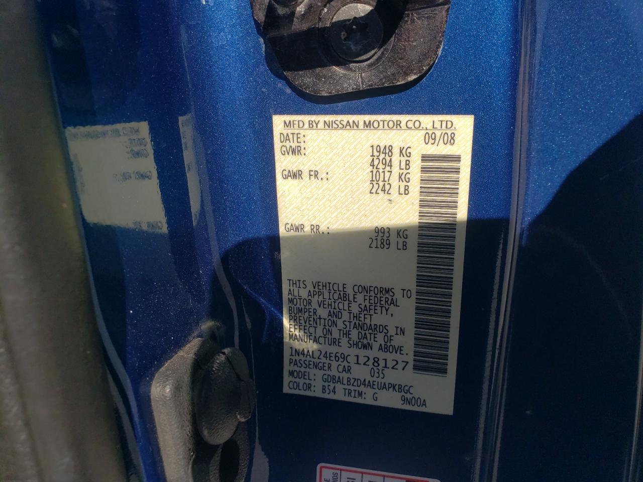 2009 Nissan Altima 2.5S VIN: 1N4AL24E69C128127 Lot: 86224345