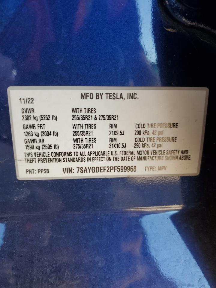 2023 Tesla Model Y VIN: 7SAYGDEF2PF599968 Lot: 86606075