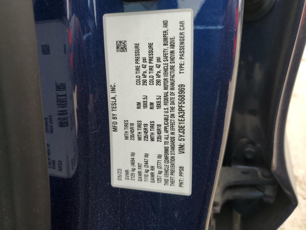 2023 Tesla Model 3 VIN: 5YJ3E1EA3PF568969 Lot: 87459205