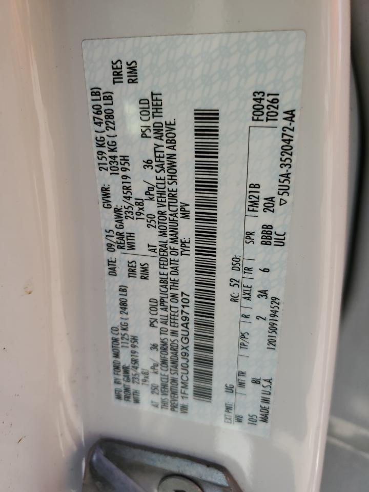 2016 Ford Escape Titanium VIN: 1FMCU0J9XGUA97107 Lot: 86629005