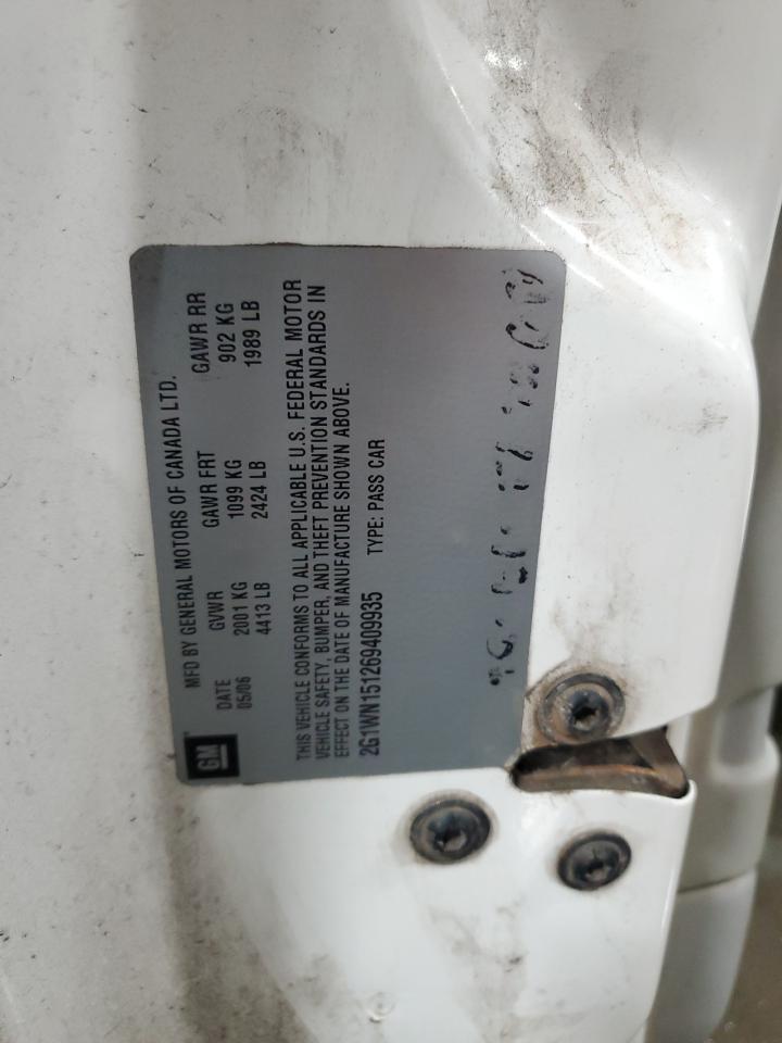 2006 Chevrolet Monte Carlo Ltz VIN: 2G1WN151269409935 Lot: 90122415