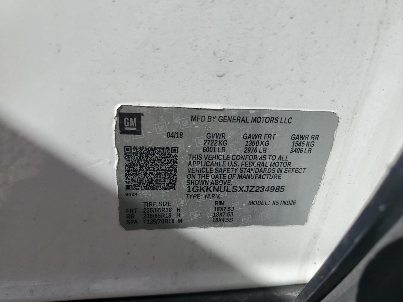 2018 GMC Acadia Slt-1 VIN: 1GKKNULSXJZ234985 Lot: 85182875