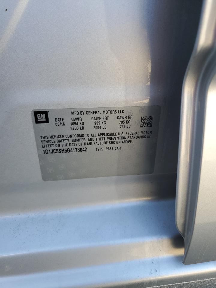 2016 Chevrolet Sonic Lt VIN: 1G1JC5SH5G4178042 Lot: 85363465