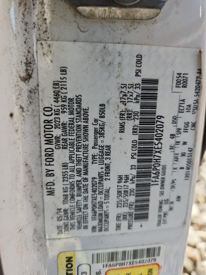 2014 Ford Fusion Se VIN: 1FA6P0H7XE5402079 Lot: 85357515