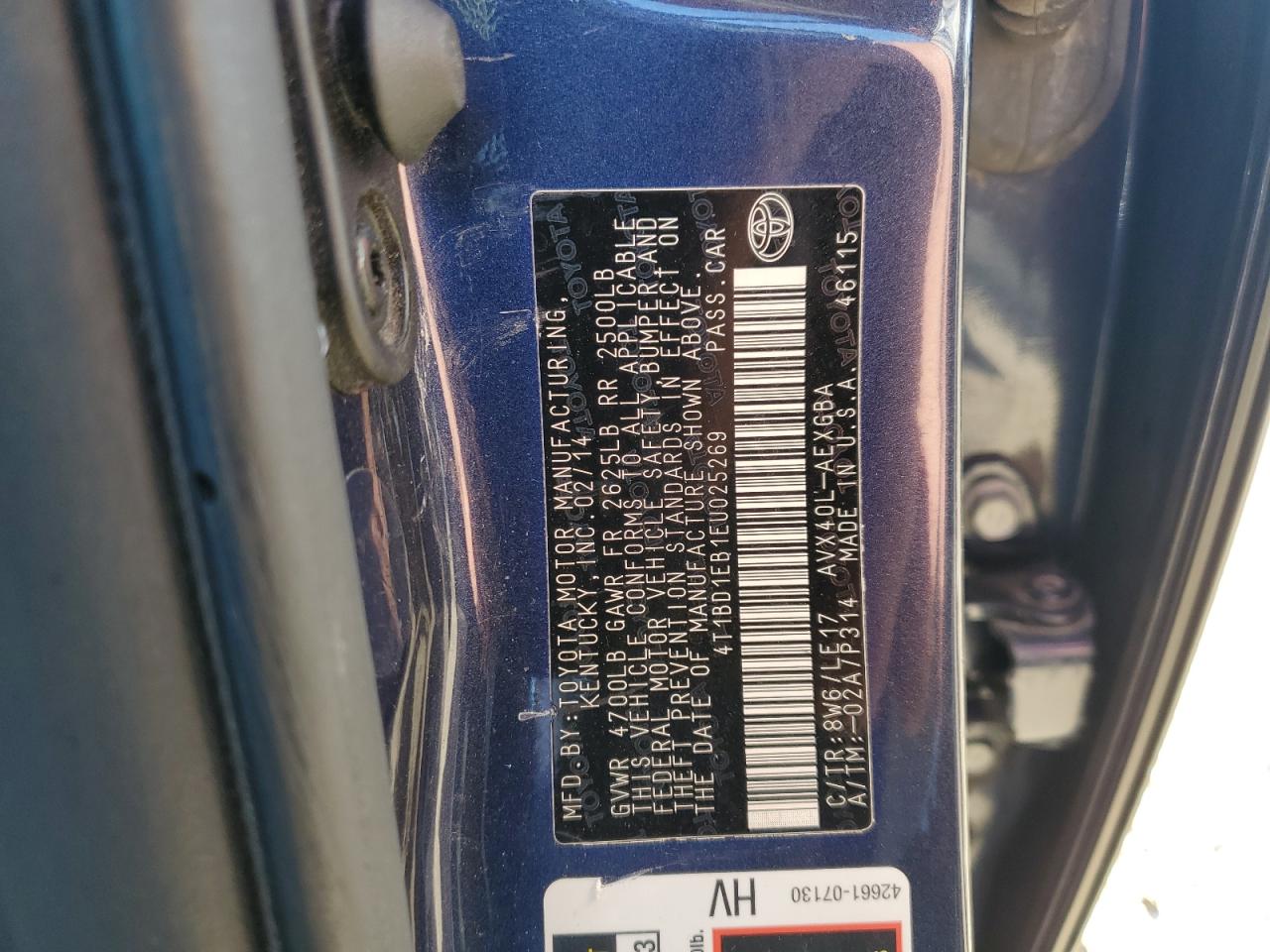 2014 Toyota Avalon Hybrid VIN: 4T1BD1EB1EU025269 Lot: 87105855