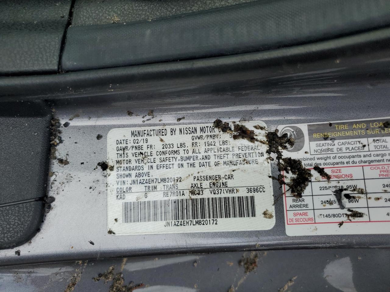 2020 Nissan 370Z Base VIN: JN1AZ4EH7LM820172 Lot: 86279875