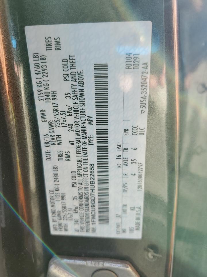 2017 Ford Escape Se VIN: 1FMCU9GD7HUB22658 Lot: 85317485