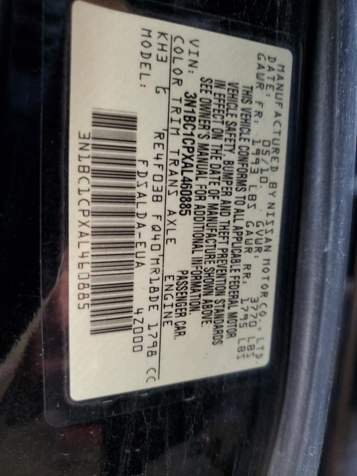 2010 Nissan Versa S VIN: 3N1BC1CPXAL460885 Lot: 84963105