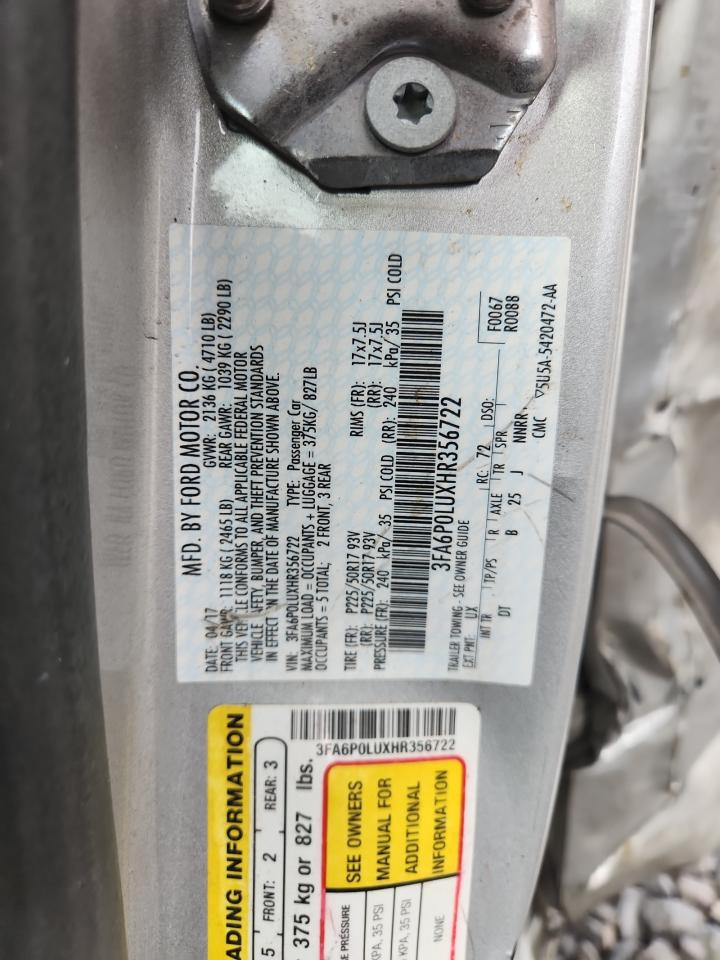 2017 Ford Fusion Se Hybrid VIN: 3FA6P0LUXHR356722 Lot: 86668385