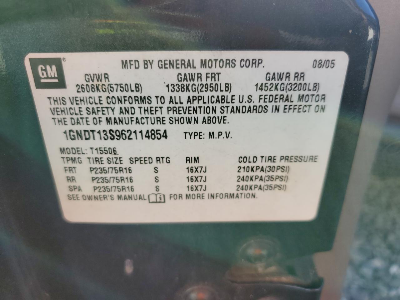 2006 Chevrolet Trailblazer Ls VIN: 1GNDT13S962114854 Lot: 84639335